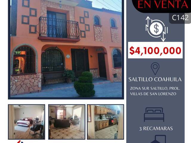 CASA SALTILLO,COAHUILA  DE SAN LORENZO ZONA SUR/PTE - 142