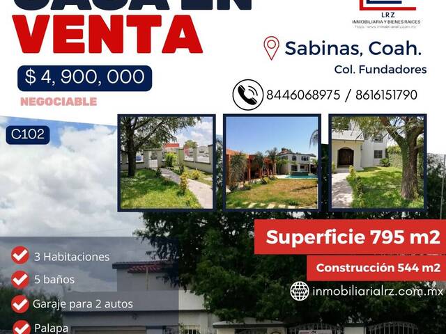 #102 - CASA-HABITACIÓN para Venta en Sabinas - CH - 1